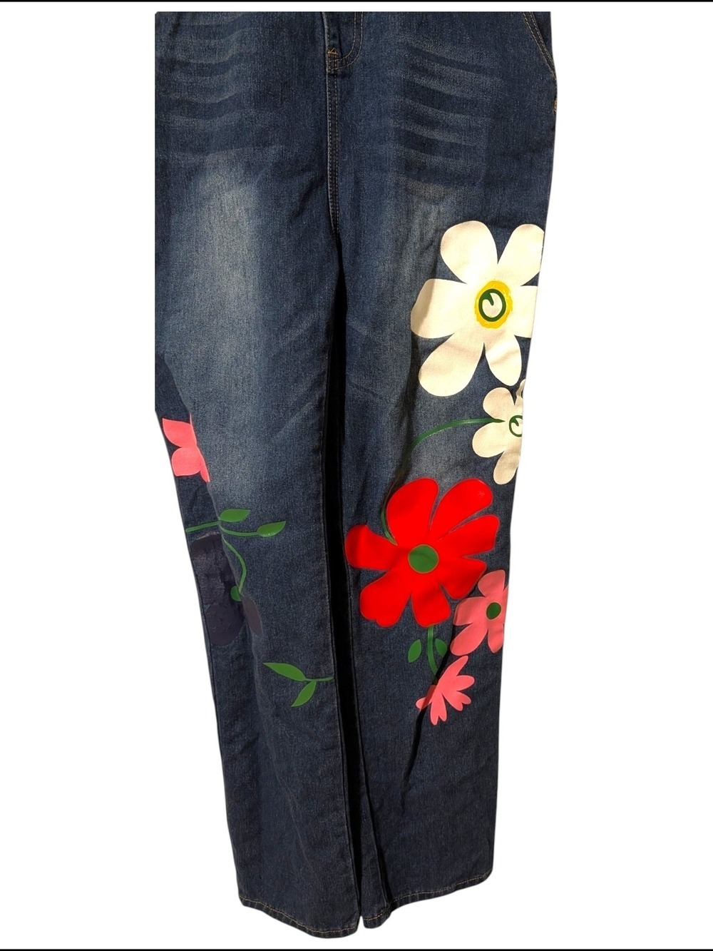 Women's Blue Denim Floral Overalls - Picture 3 of 5